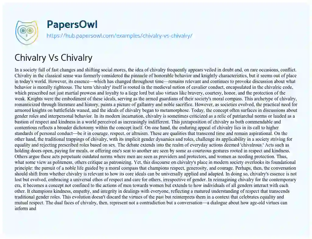 Essay on Chivalry Vs Chivalry