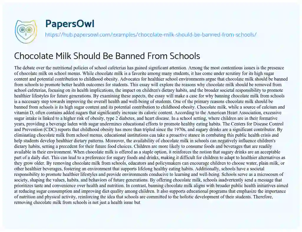 Essay on Chocolate Milk Should Be Banned From Schools