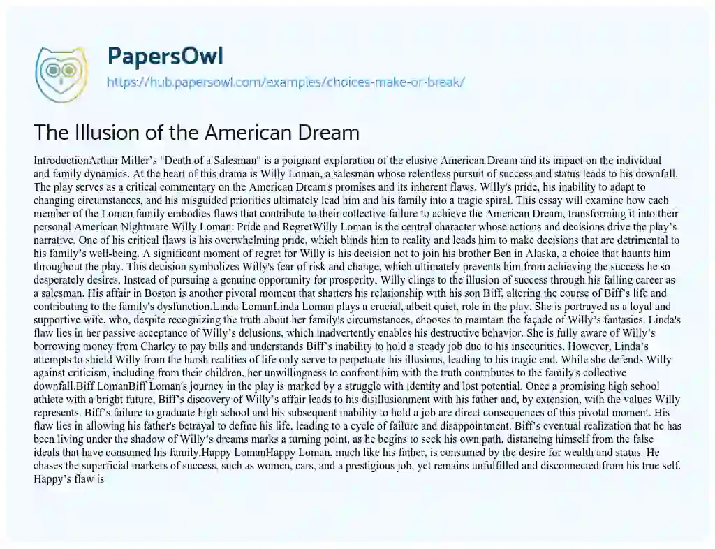 Essay on The Illusion of the American Dream
