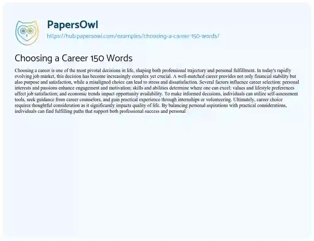 Essay on Choosing a Career 150 Words