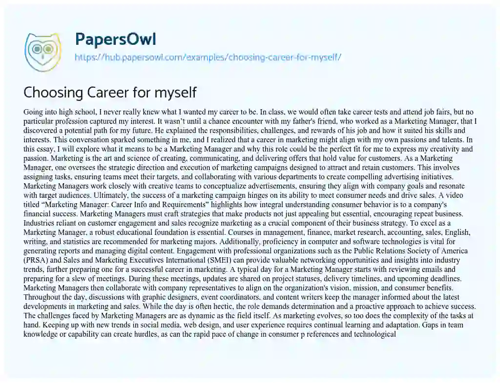 Essay on Choosing Career for myself