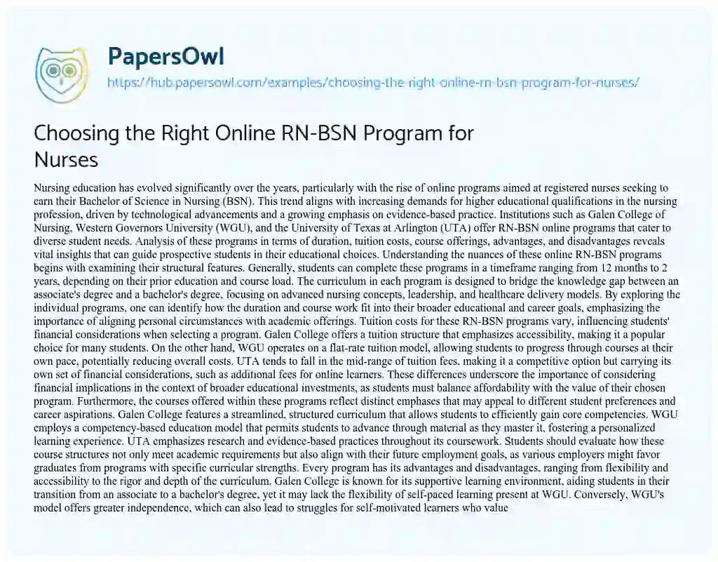 Essay on Choosing the Right Online RN-BSN Program for Nurses