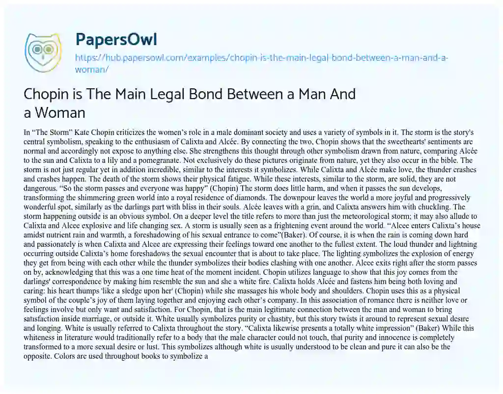 Essay on Chopin is The Main Legal Bond Between a Man And a Woman