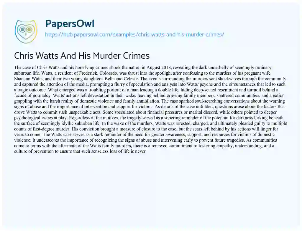 Essay on Chris Watts And His Murder Crimes