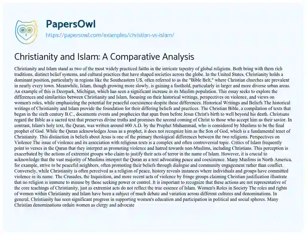 Essay on Christianity and Islam: A Comparative Analysis