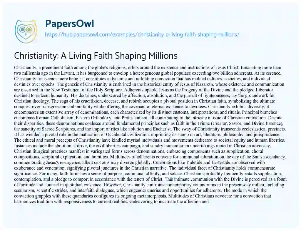 Essay on Christianity: A Living Faith Shaping Millions