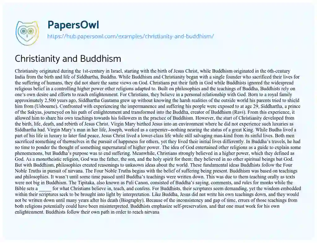 Essay on Christianity and Buddhism