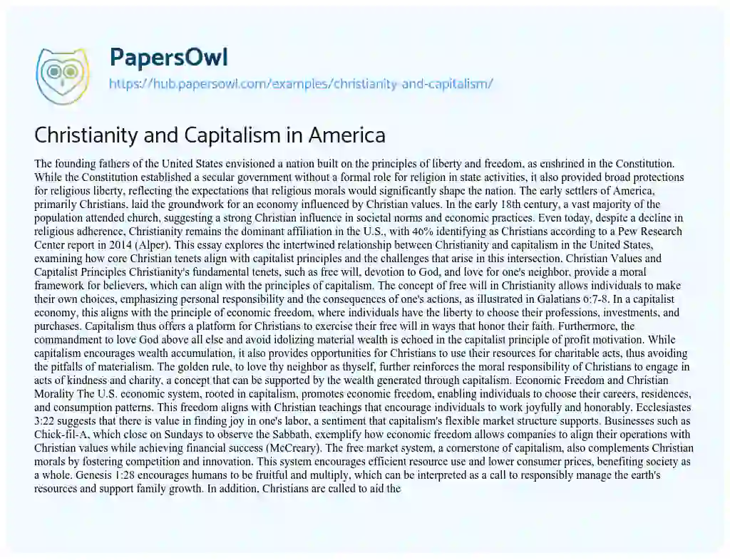 Essay on Christianity and Capitalism in America