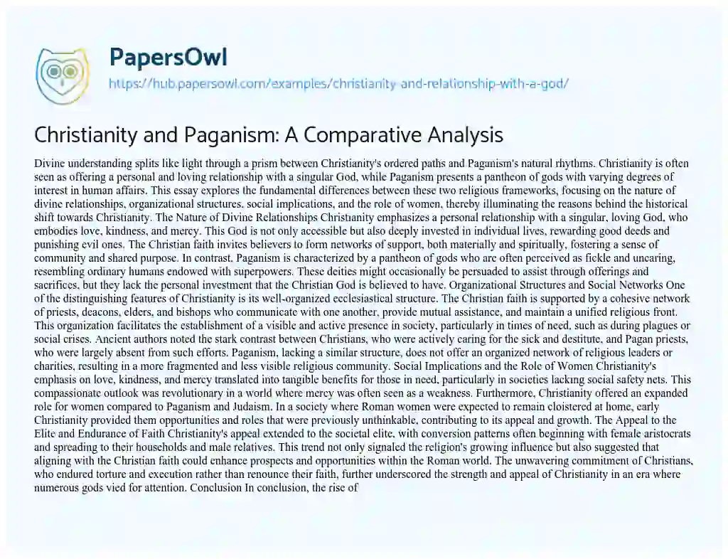 Essay on Christianity and Paganism: A Comparative Analysis
