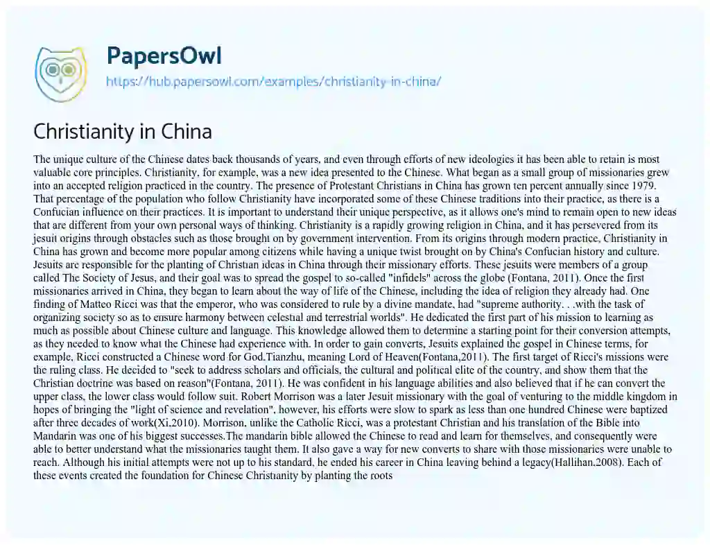 Essay on Christianity in China