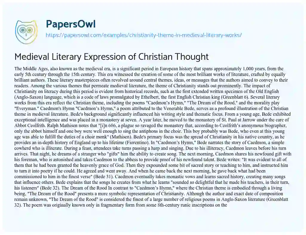 Essay on Medieval Literary Expression of Christian Thought