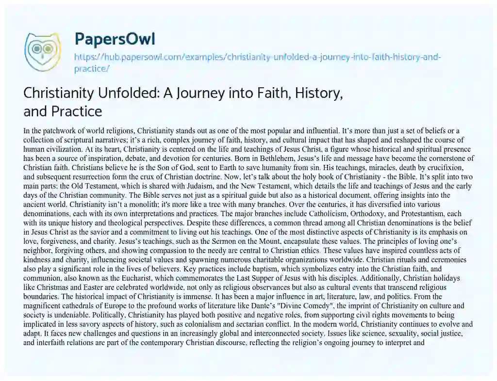 Essay on Christianity Unfolded: A Journey into Faith, History, and Practice