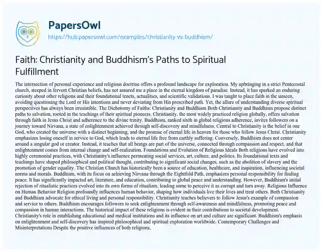 Essay on Faith: Christianity and Buddhism’s Paths to Spiritual Fulfillment