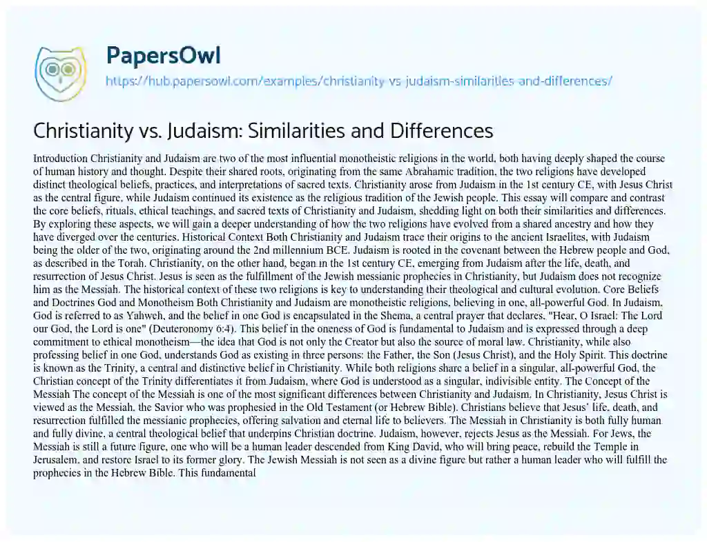 Essay on Christianity vs. Judaism: Similarities and Differences