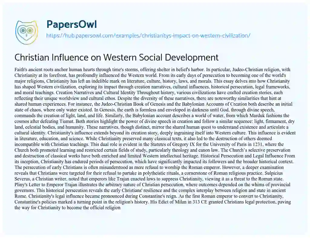 Essay on Christian Influence on Western Social Development