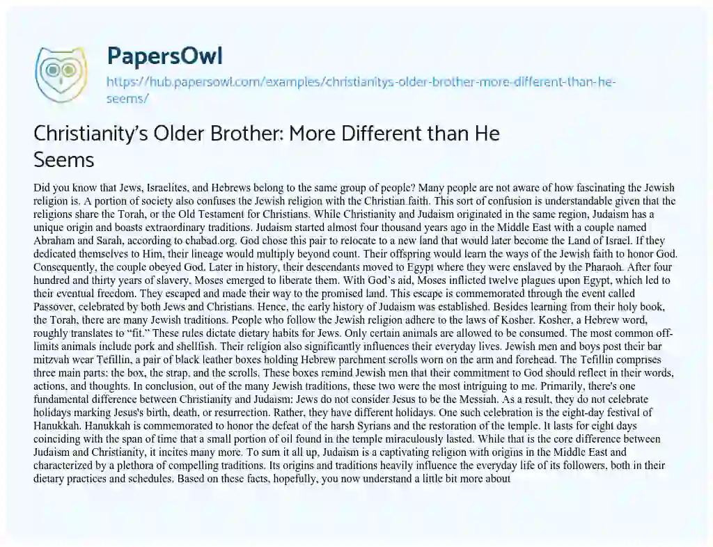 Essay on Christianity’s Older Brother: More Different than He Seems