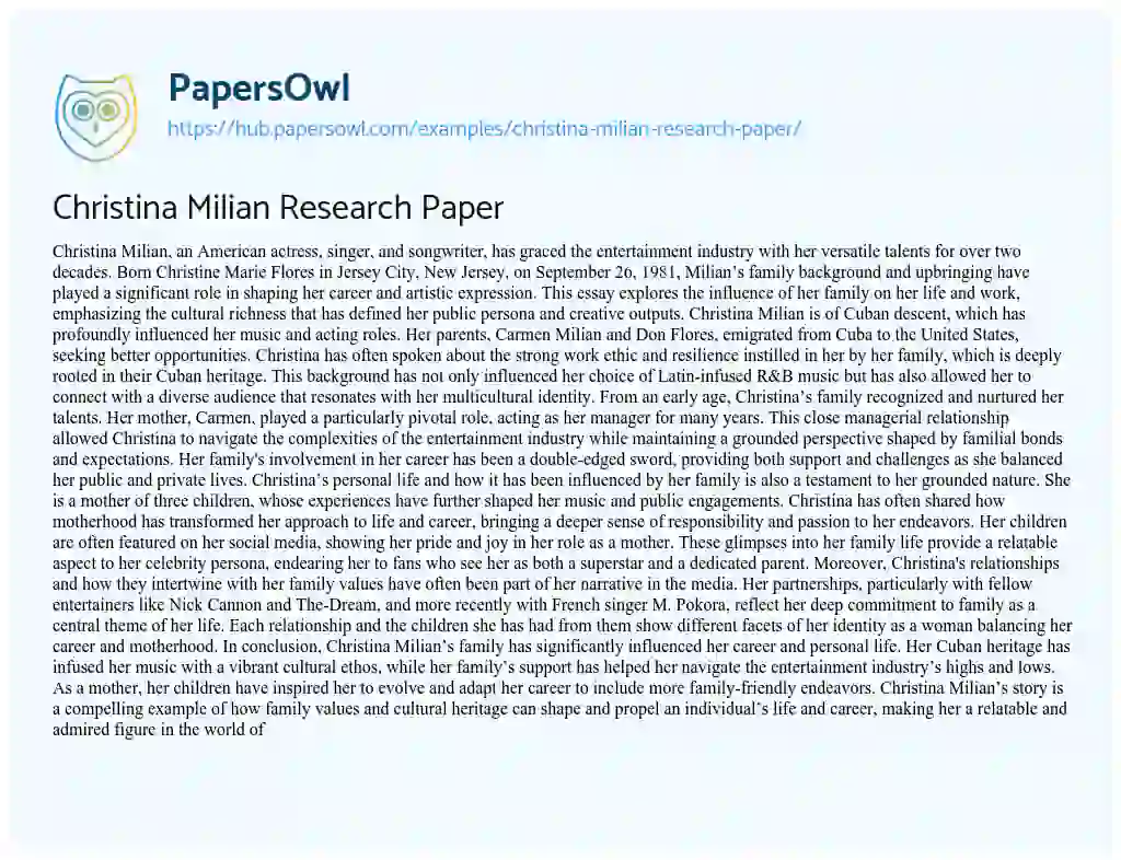 Essay on Christina Milian Research Paper