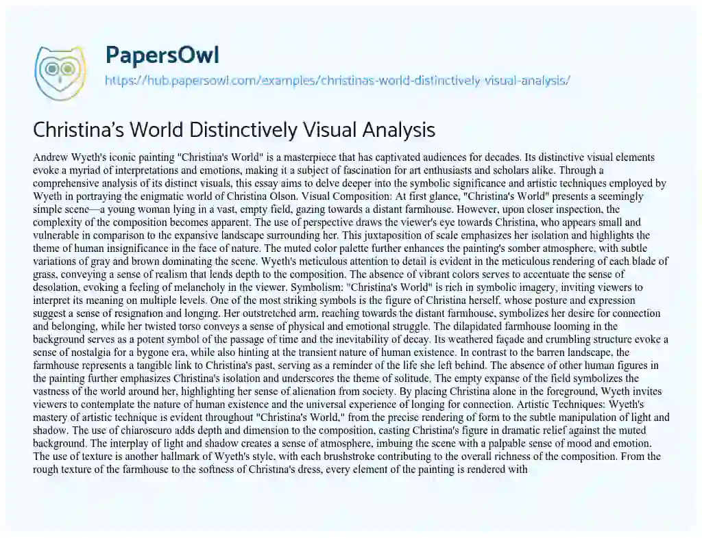 Essay on Christina’s World Distinctively Visual Analysis