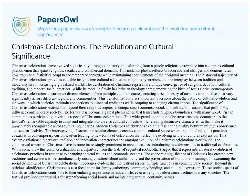 Essay on Christmas Celebrations: The Evolution and Cultural Significance