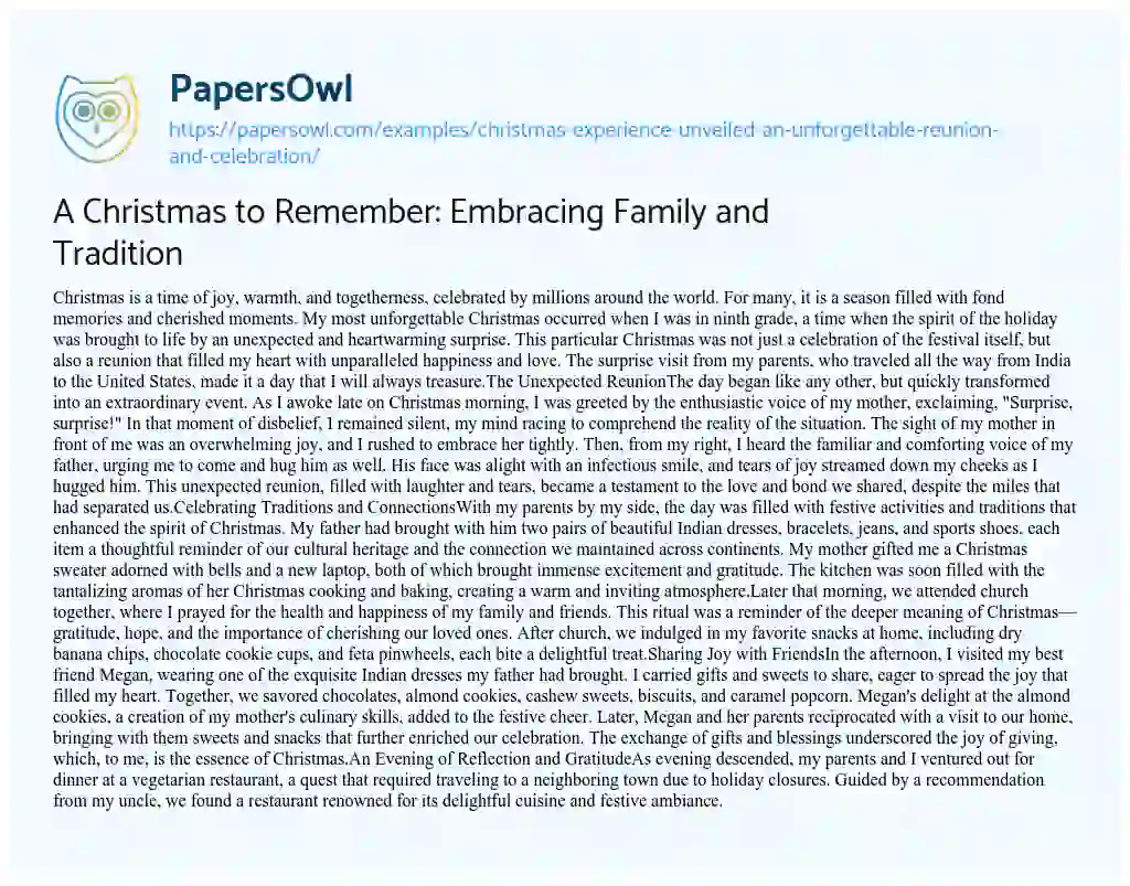 Essay on A Christmas to Remember: Embracing Family and Tradition