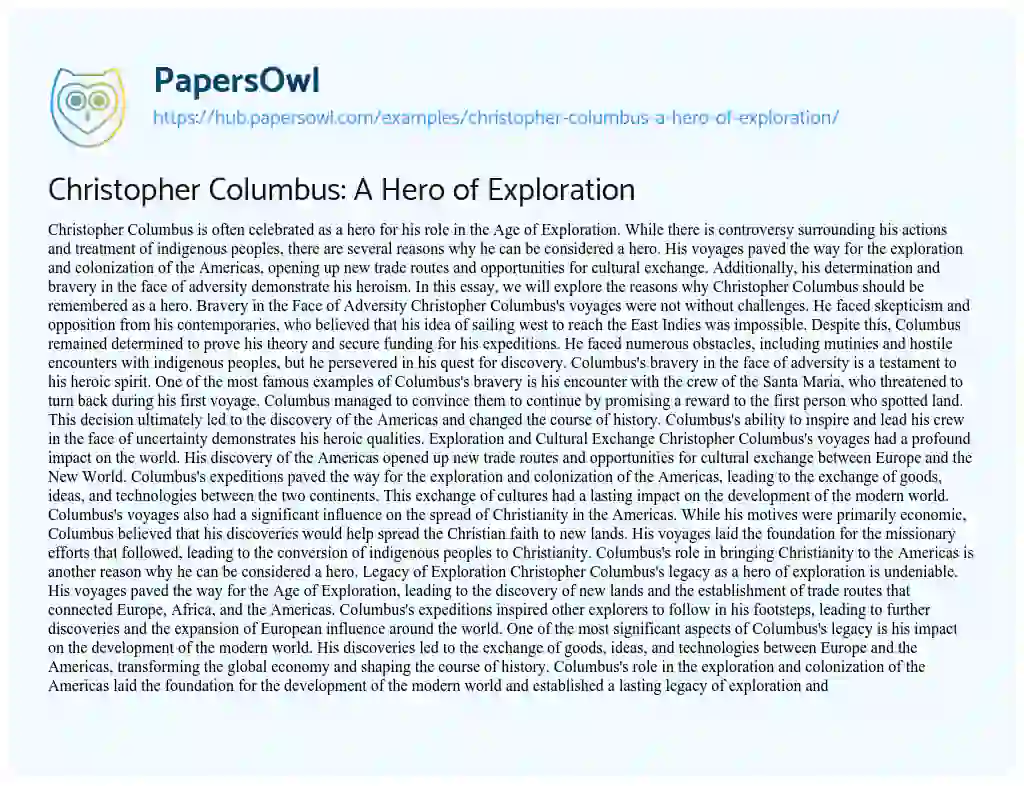 Essay on Christopher Columbus: A Hero of Exploration
