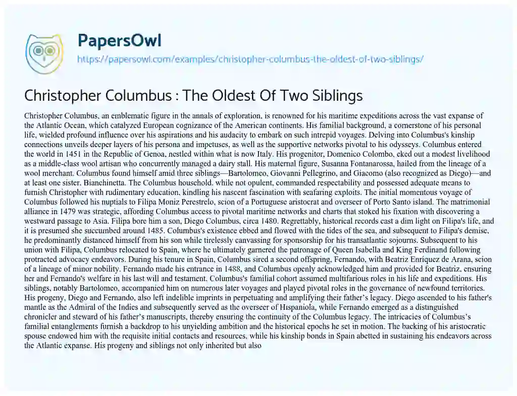 Essay on Christopher Columbus : The Oldest Of Two Siblings