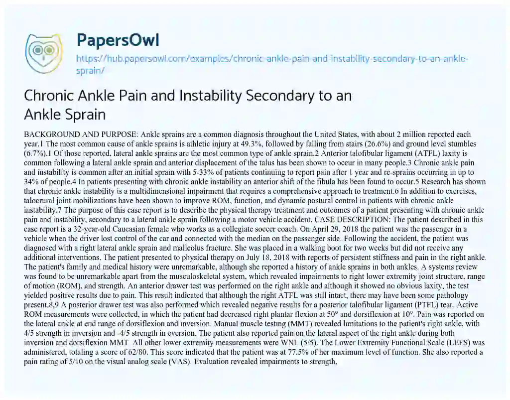Essay on Chronic Ankle Pain and Instability Secondary to an Ankle Sprain