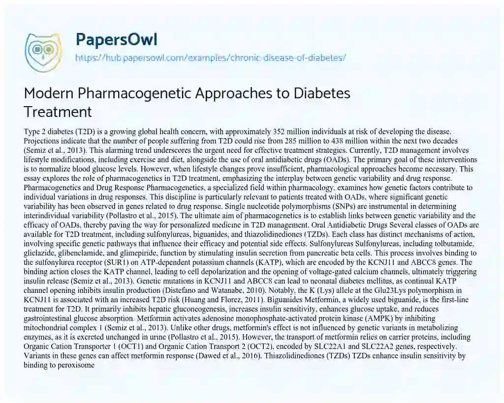 Essay on Modern Pharmacogenetic Approaches to Diabetes Treatment