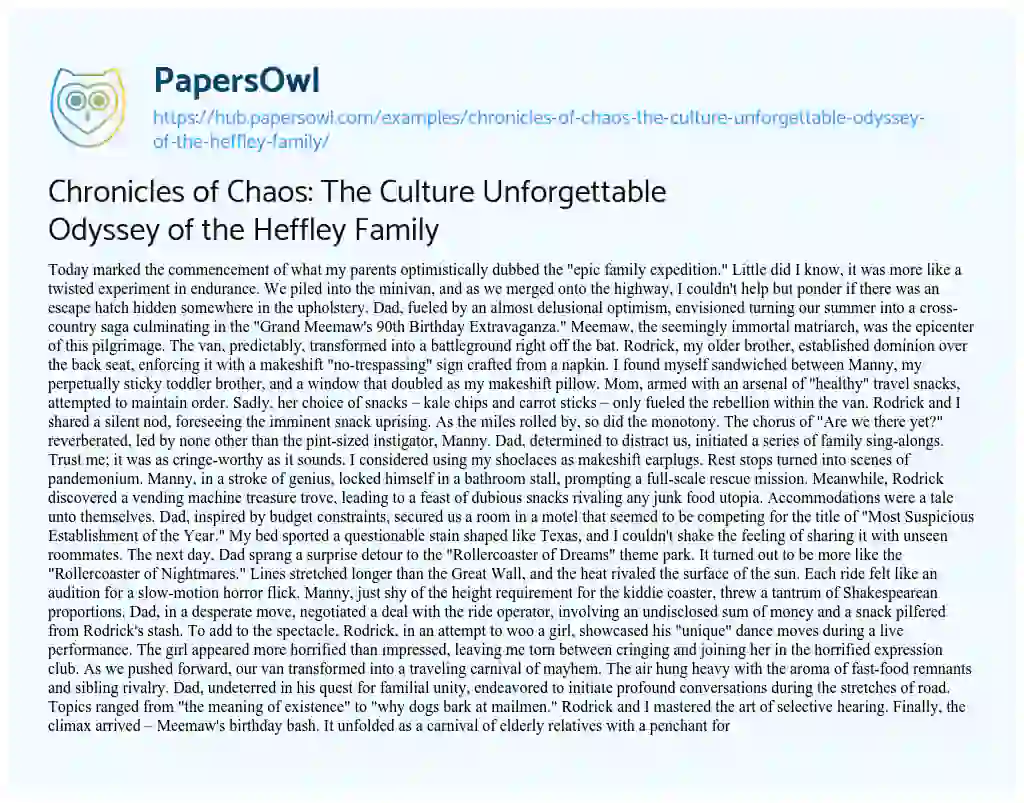 Essay on Chronicles of Chaos: The Culture Unforgettable Odyssey of the Heffley Family