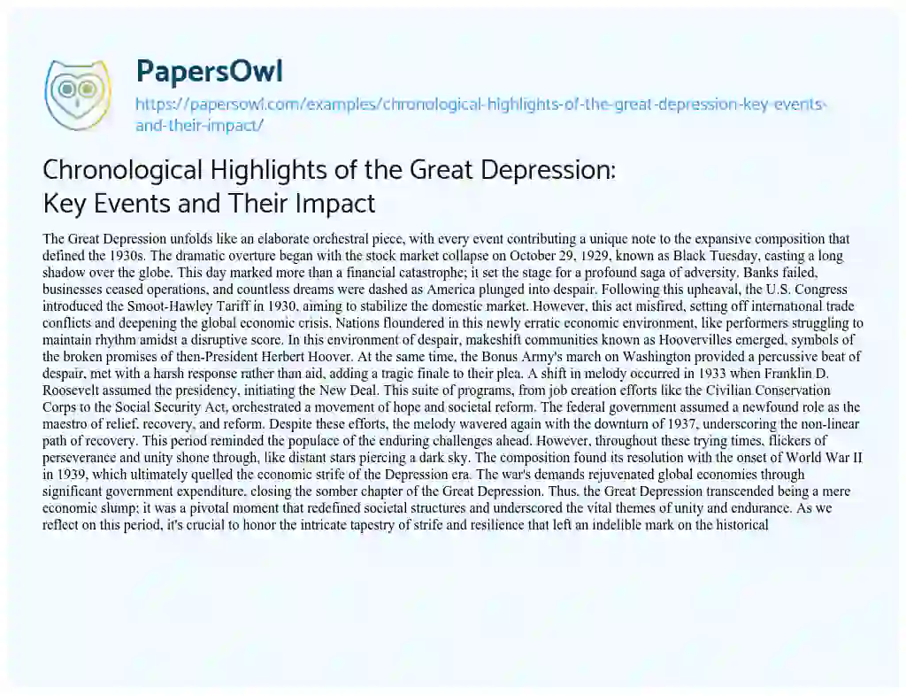 Essay on Chronological Highlights of the Great Depression: Key Events and Their Impact
