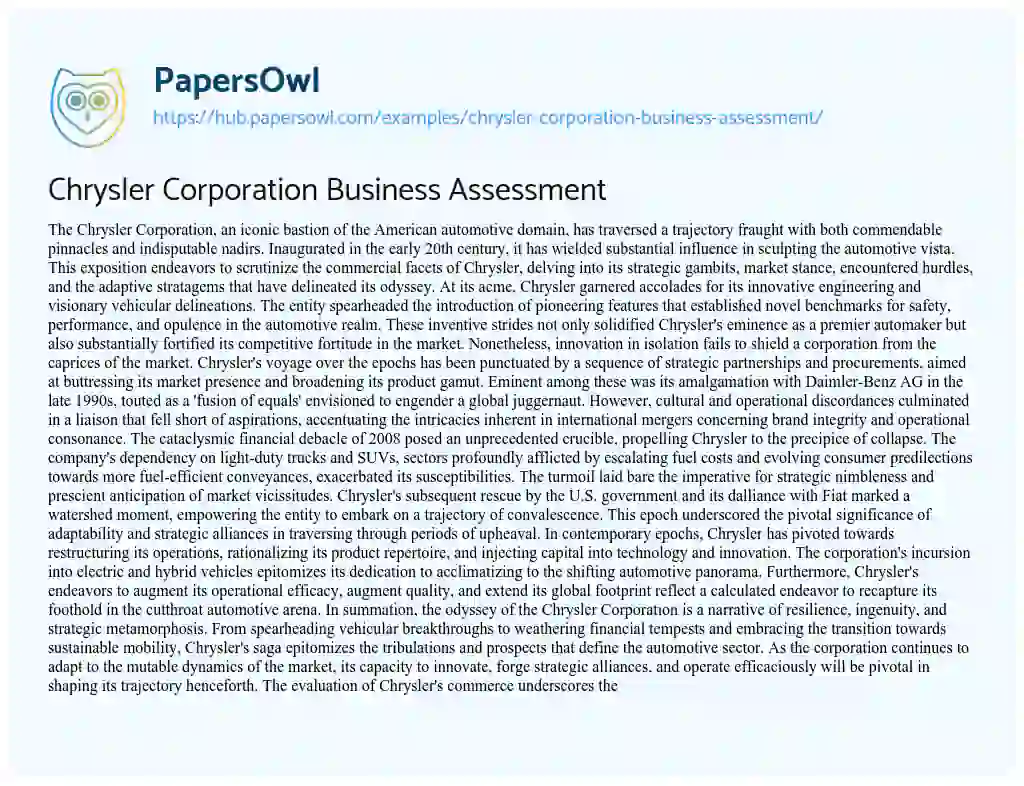 Essay on Chrysler Corporation Business Assessment