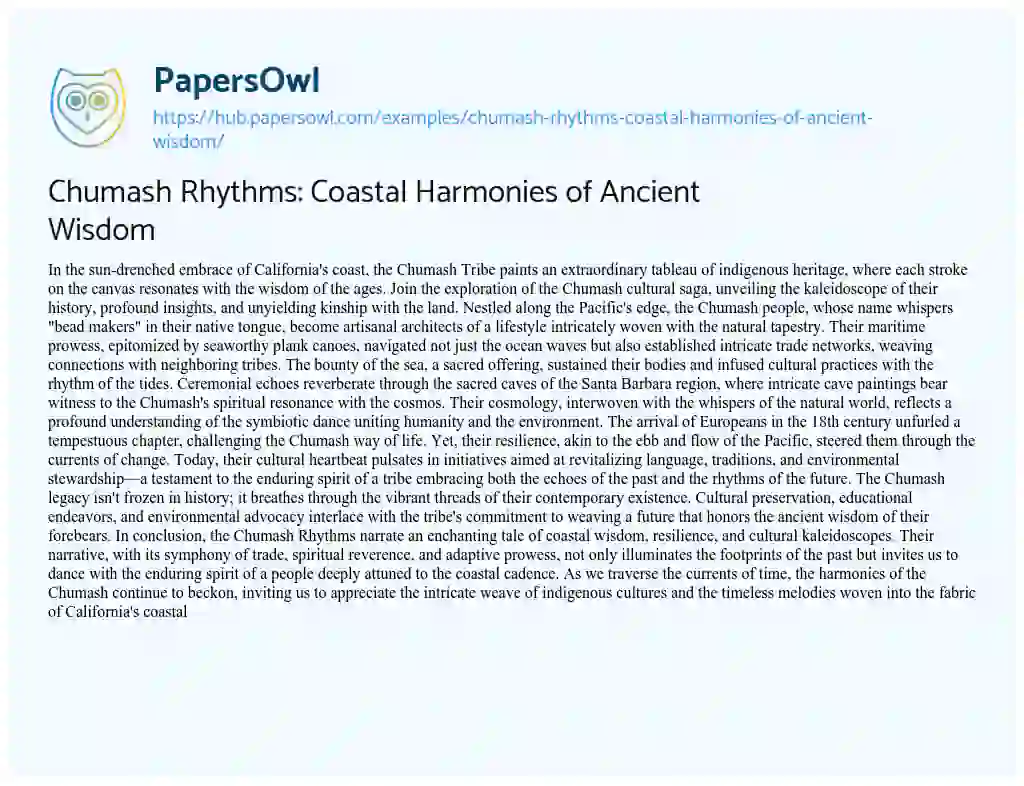 Essay on Chumash Rhythms: Coastal Harmonies of Ancient Wisdom