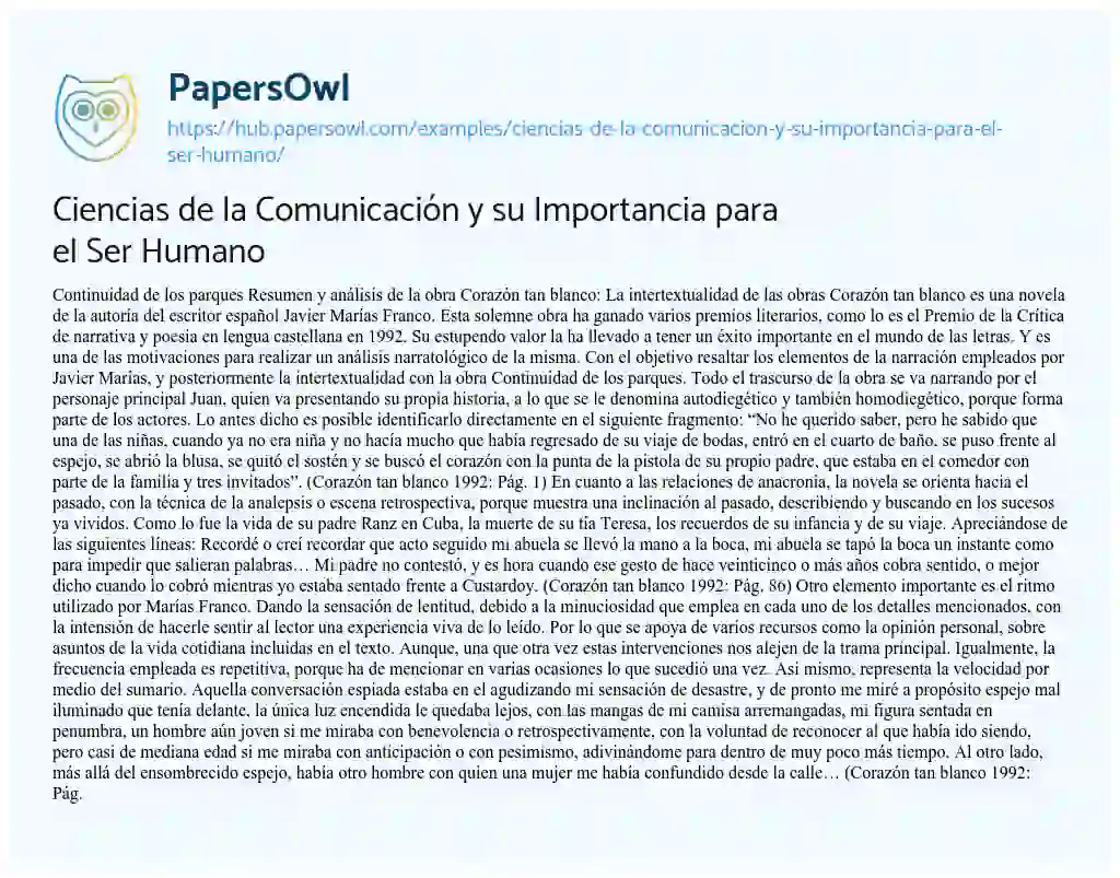 Essay on Ciencias de la Comunicación y su Importancia para el Ser Humano
