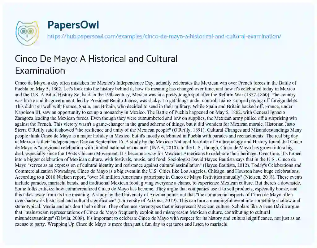 Essay on Cinco De Mayo: A Historical and Cultural Examination
