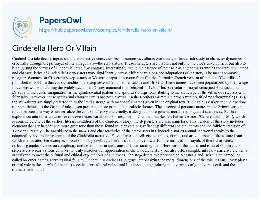 Essay on Cinderella Hero Or Villain