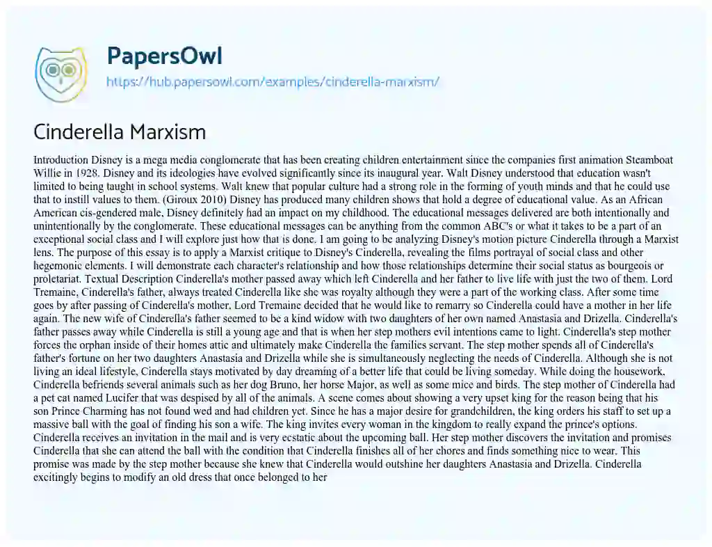 Essay on Cinderella Marxism
