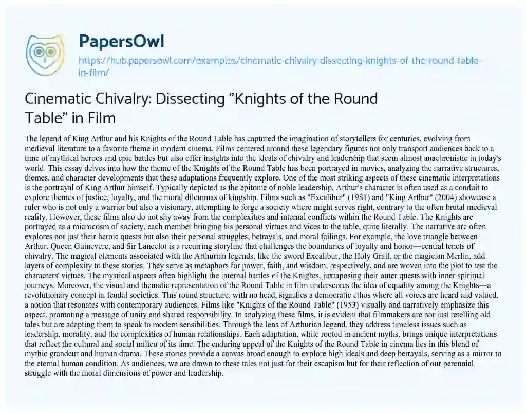 Essay on Cinematic Chivalry: Dissecting “Knights of the Round Table” in Film