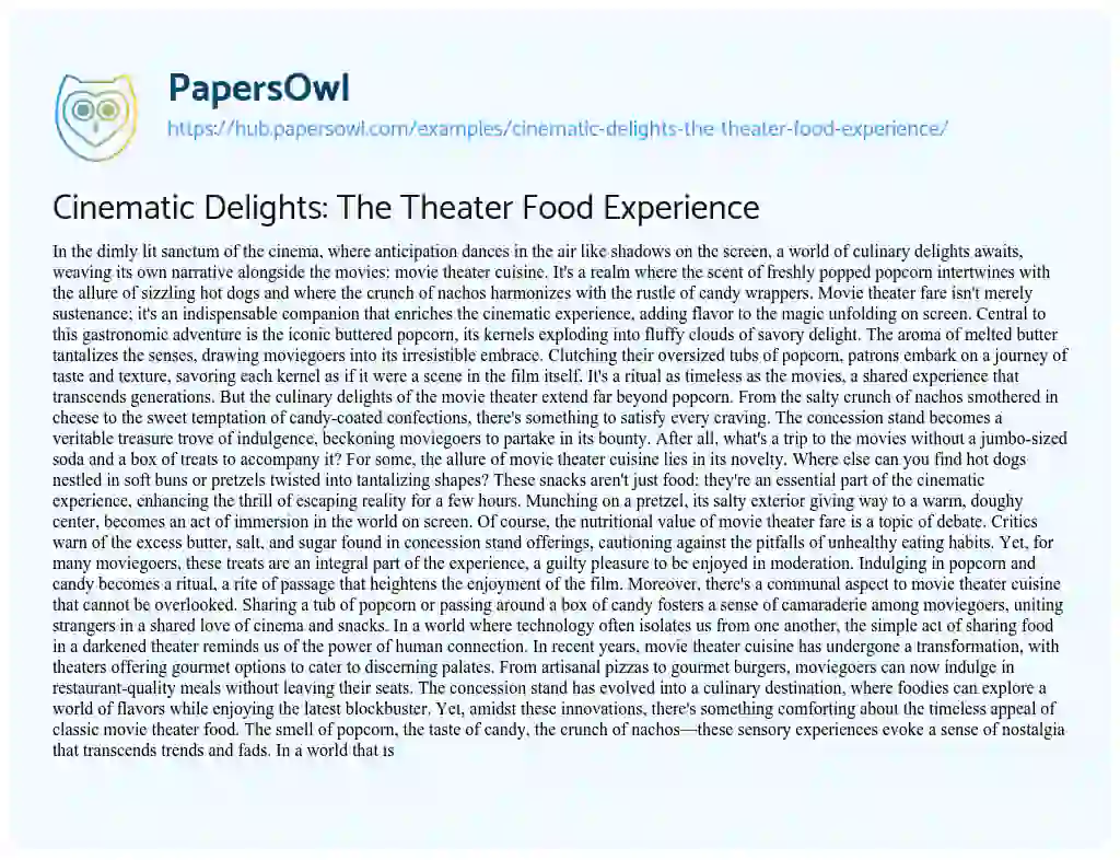 Essay on Cinematic Delights: The Theater Food Experience