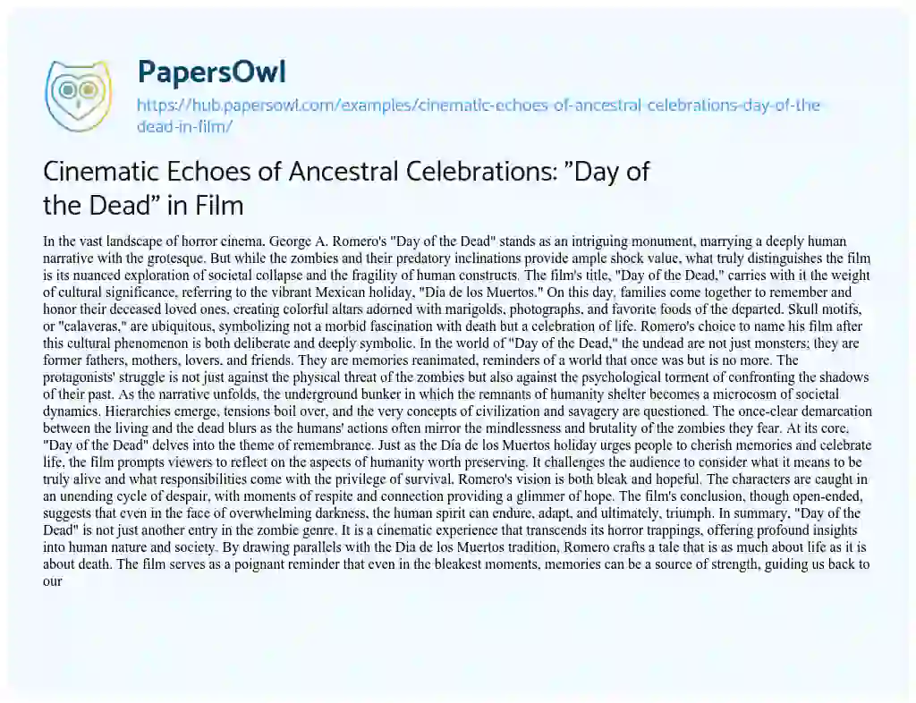 Essay on Cinematic Echoes of Ancestral Celebrations: “Day of the Dead” in Film