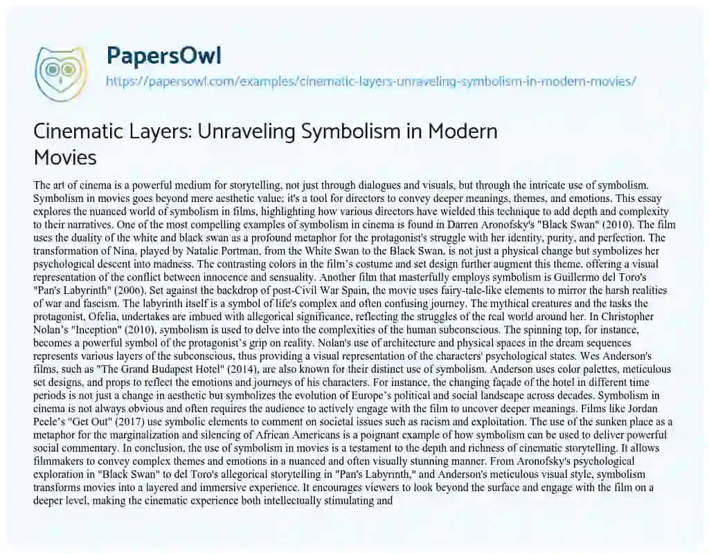 Essay on Cinematic Layers: Unraveling Symbolism in Modern Movies