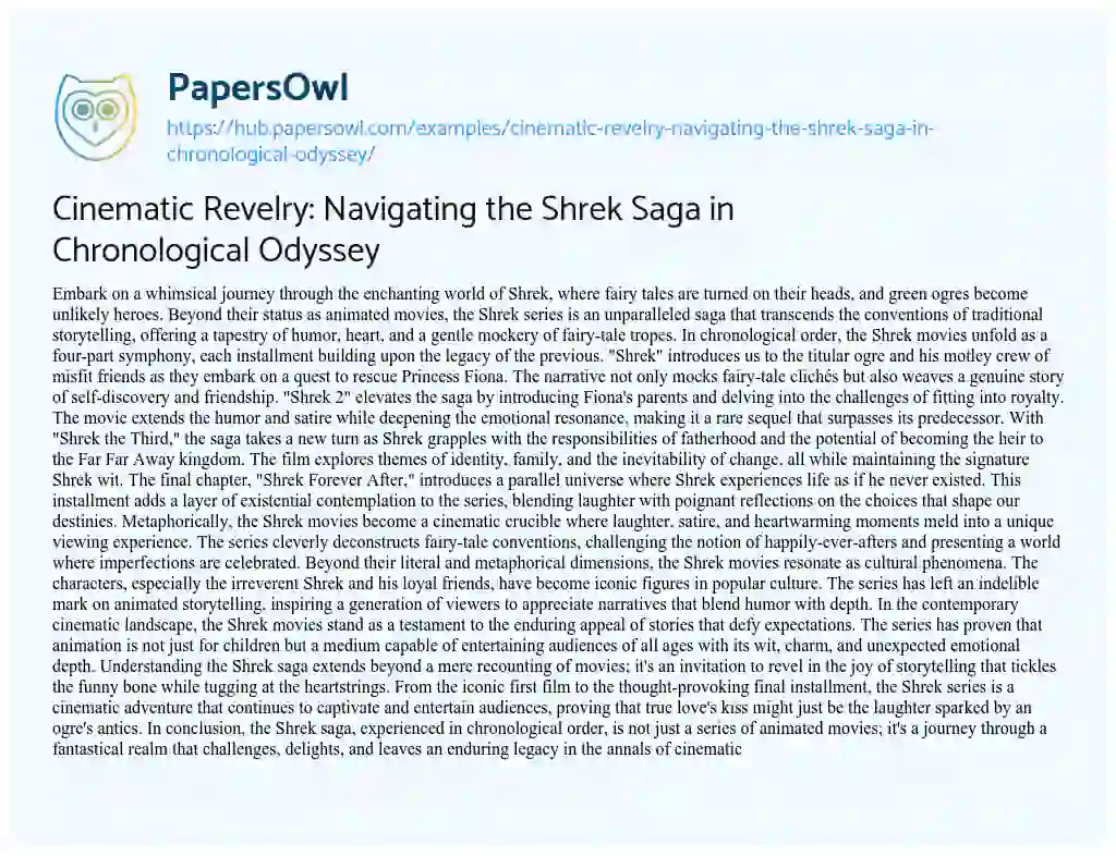 Essay on Cinematic Revelry: Navigating the Shrek Saga in Chronological Odyssey