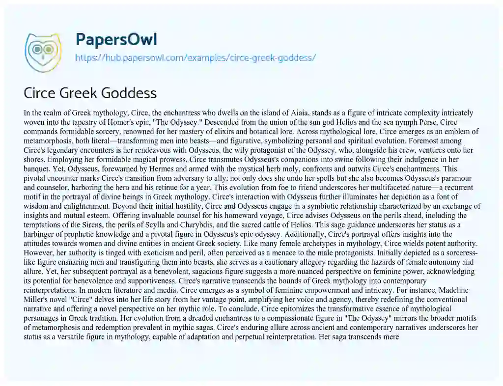 Essay on Circe Greek Goddess