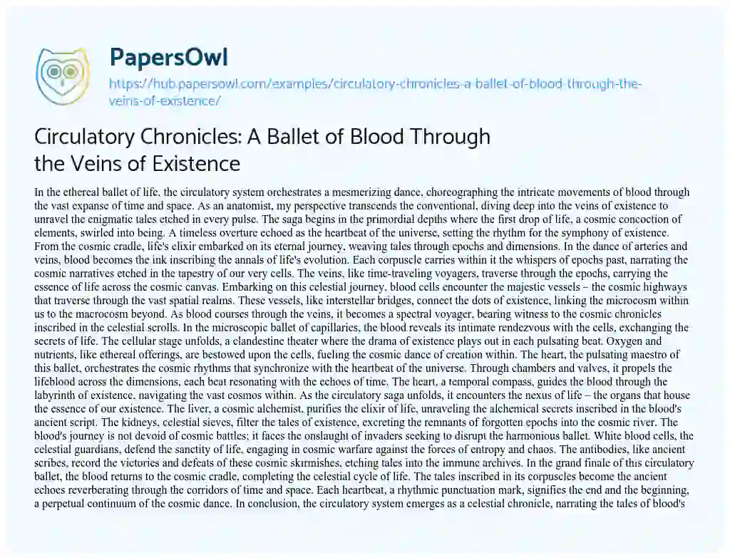 Essay on Circulatory Chronicles: A Ballet of Blood Through the Veins of Existence
