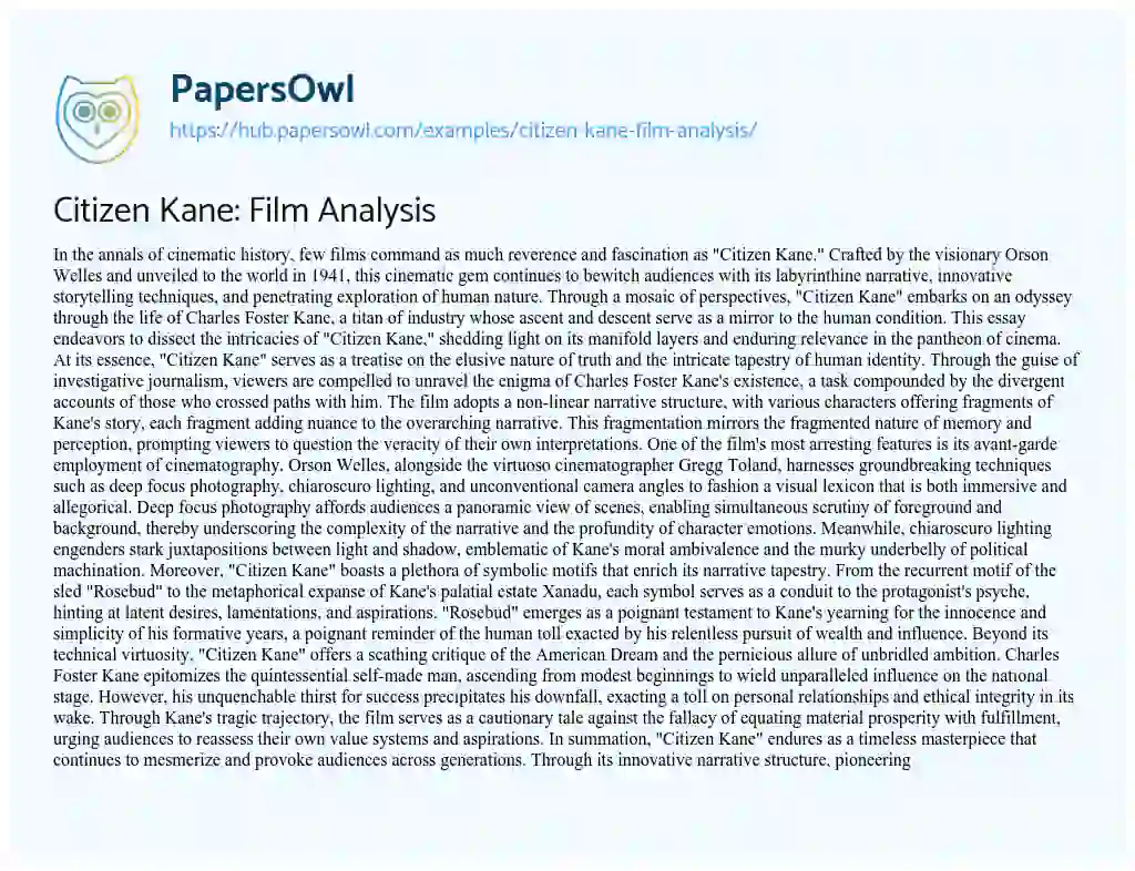 Essay on Citizen Kane: Film Analysis
