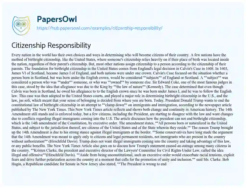 Essay on Citizenship Responsibility