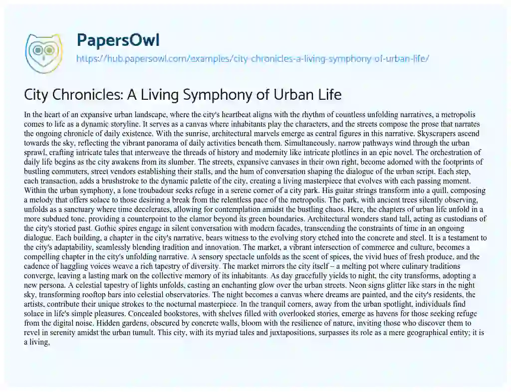 Essay on City Chronicles: A Living Symphony of Urban Life