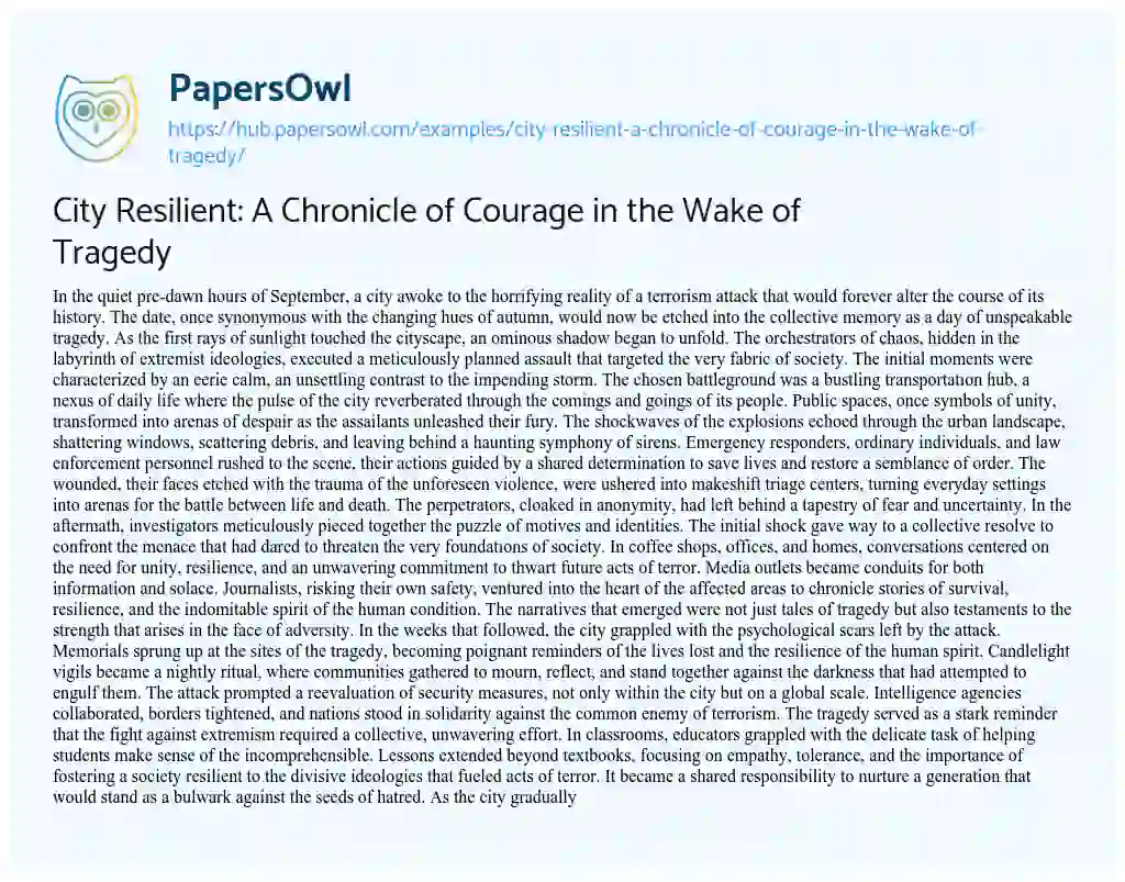 Essay on City Resilient: A Chronicle of Courage in the Wake of Tragedy