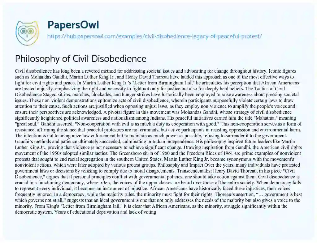 Essay on Philosophy of Civil Disobedience
