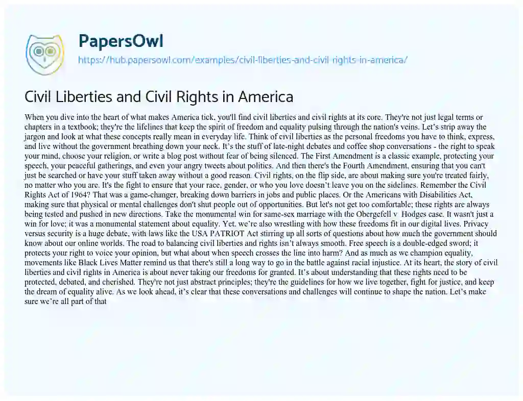Essay on Civil Liberties and Civil Rights in America