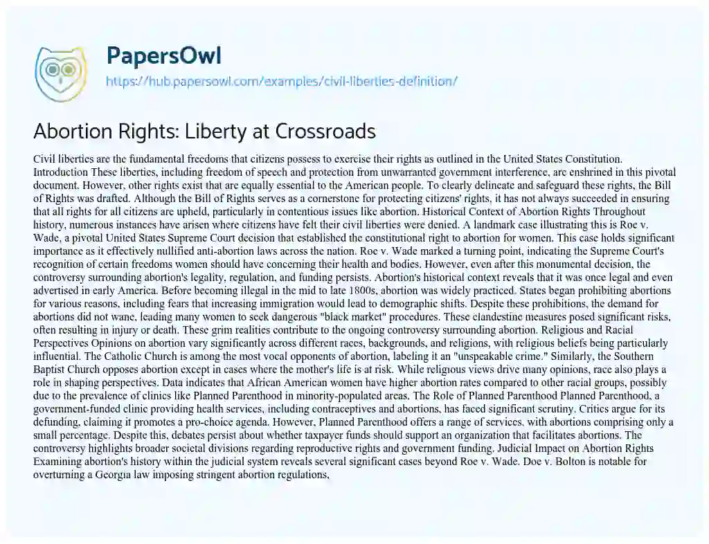 Essay on Abortion Rights: Liberty at Crossroads